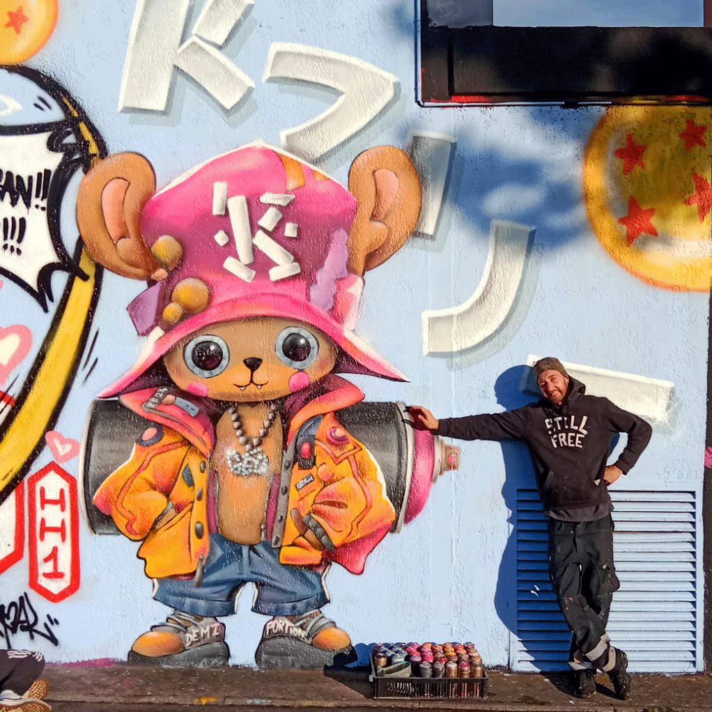 Graffiti de Chopper de One Piece réalisé à la bombe sur mur