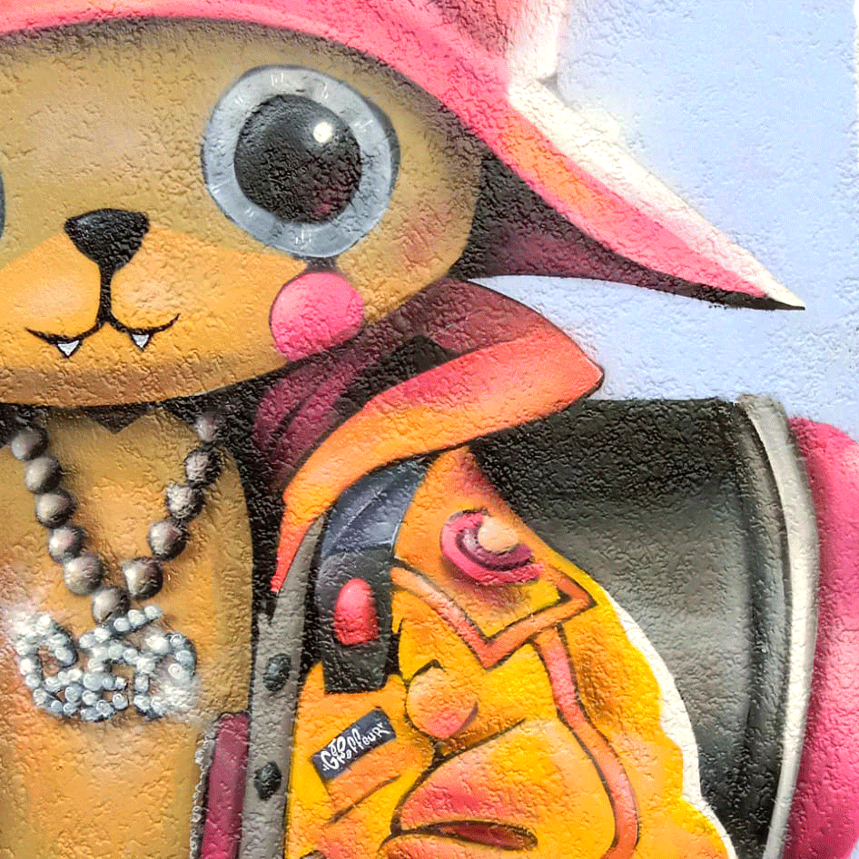 Graffiti de Chopper de One Piece en gros plan, bombe aérosol
