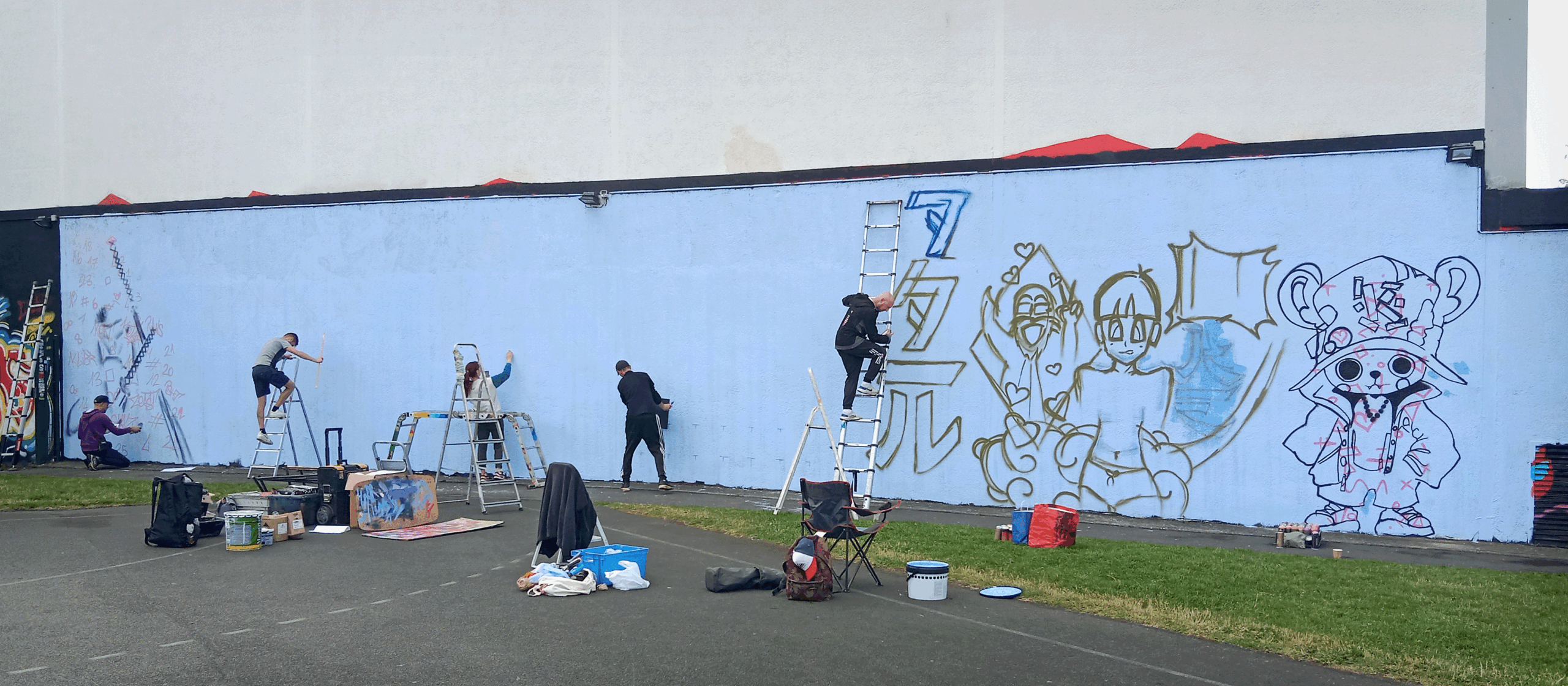 Fresque de Chopper en graffiti, style manga, réalisé à la main