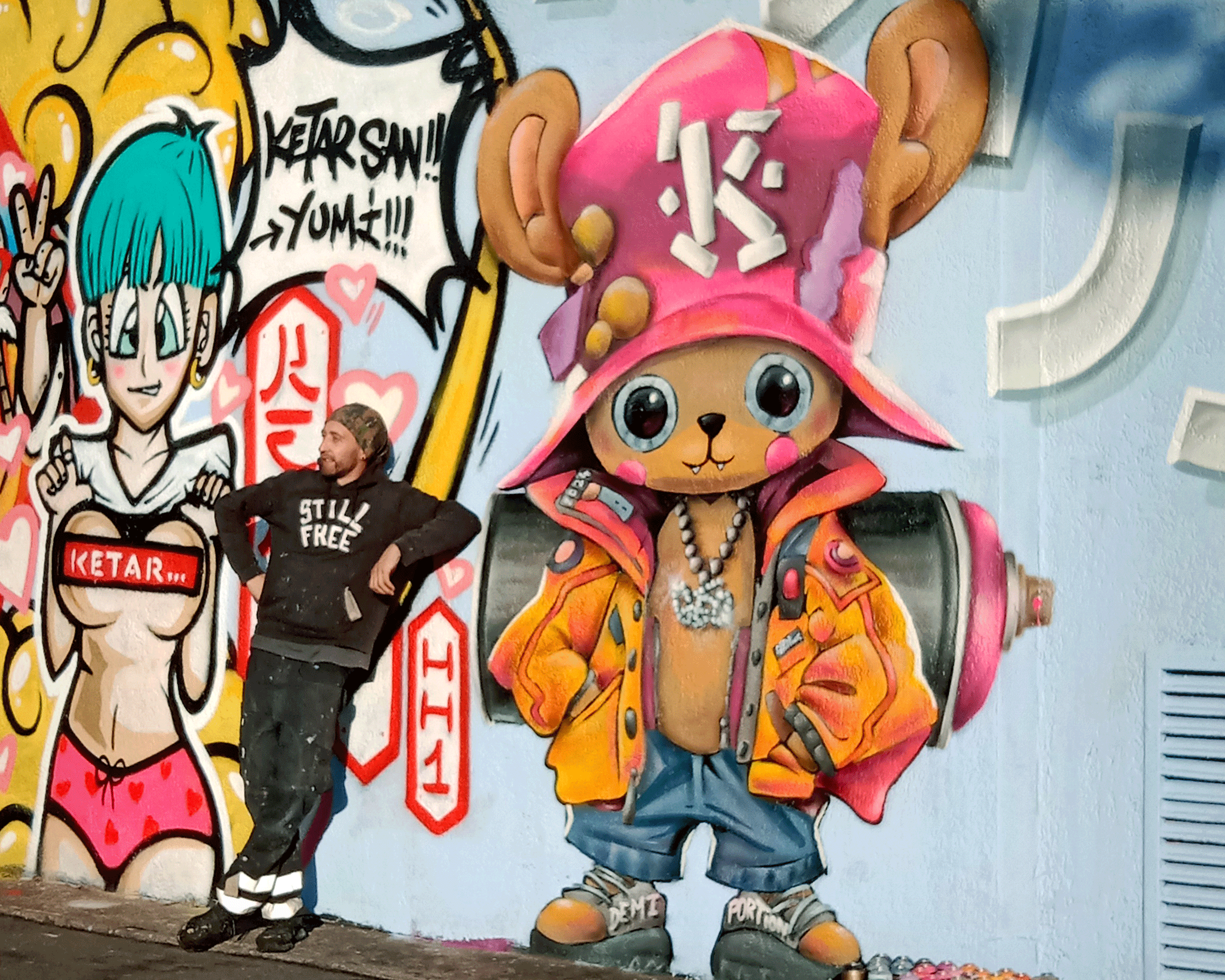 Fresque de Chopper en graffiti, style manga, street art